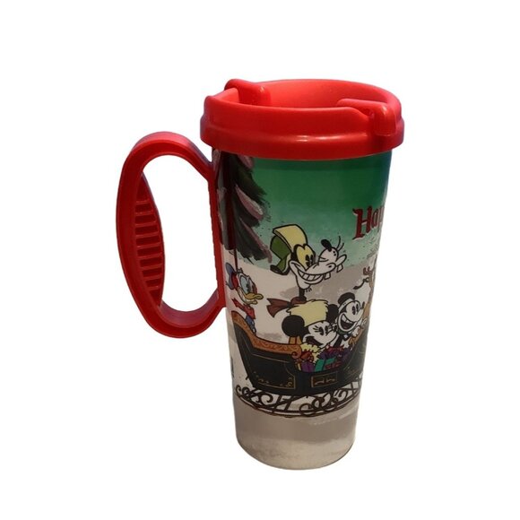 4 Disney Theme Park Souvenir Cup Happy Holidays Plastic Character Lid Vintage - Picture 4 of 10